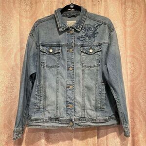 Universal Thread Women's M Embroidered Floral Denim Jacket Blue Casual Classic